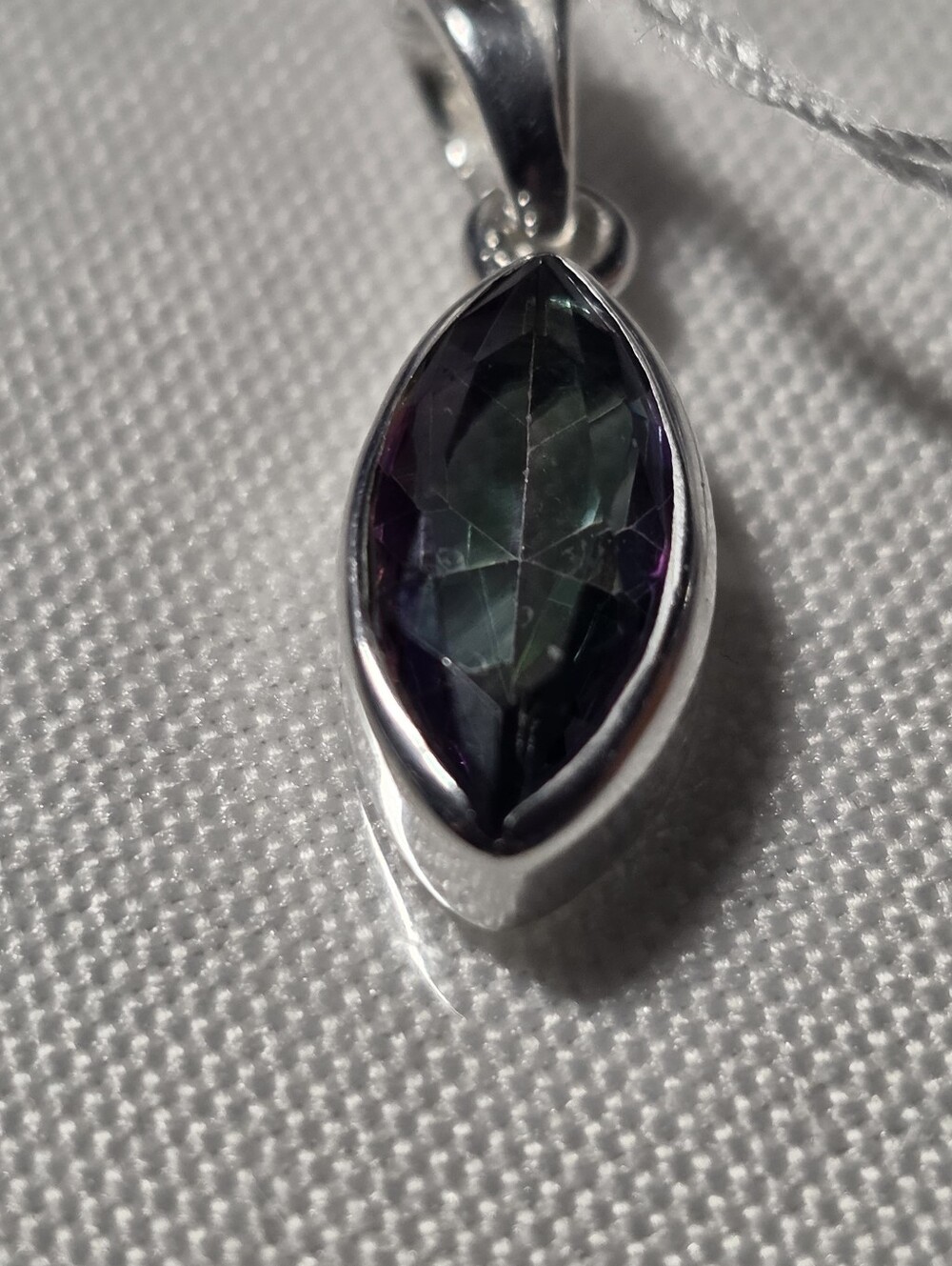 Sterling Silver 925 Marquise Mystic Topaz Pendant in Deep Green-Purple